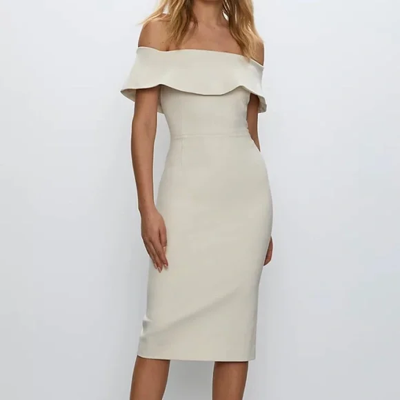 coralie off shoulder front slit dress Coralie Off Shoulder Knit Dress